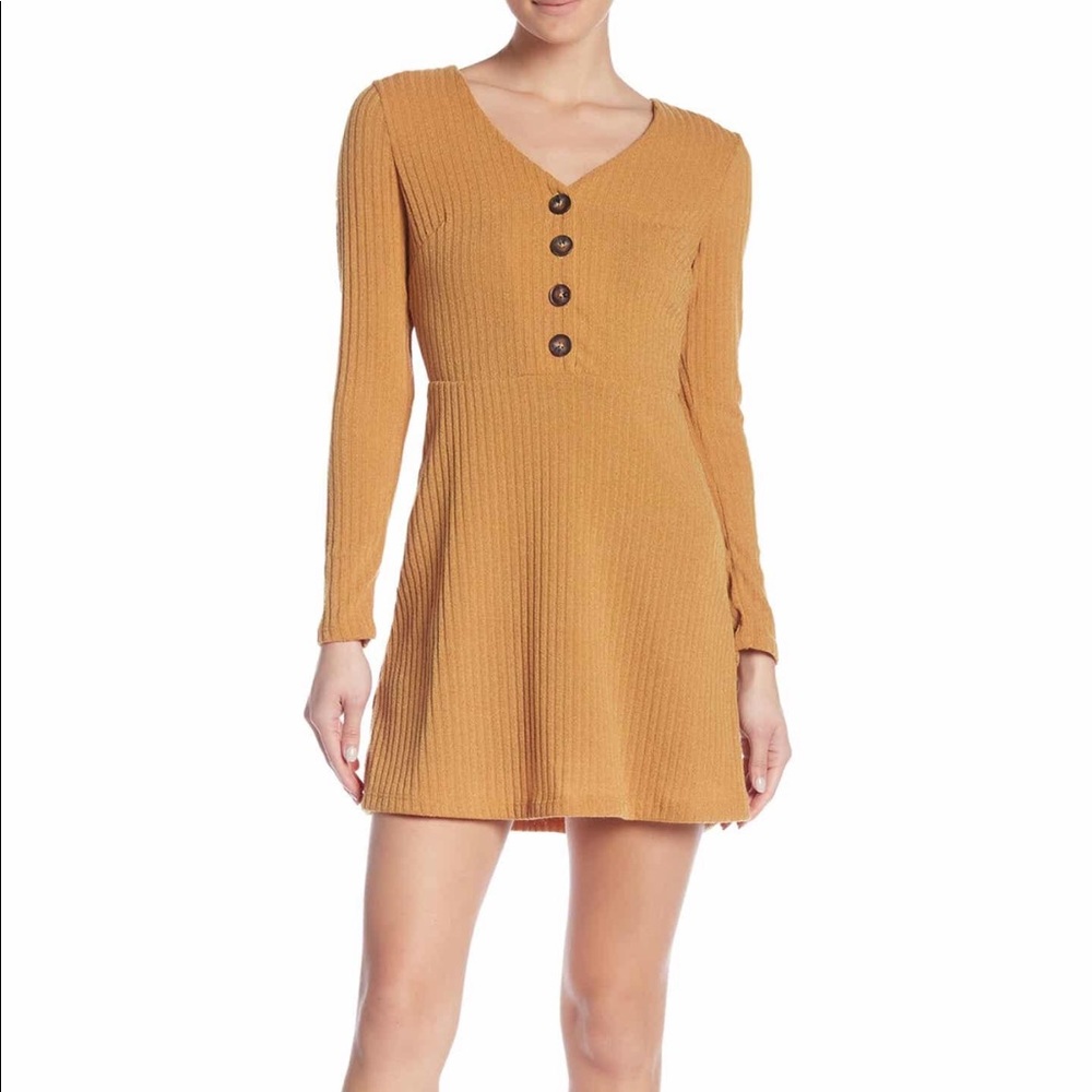 ribbed sweater dress with button detail